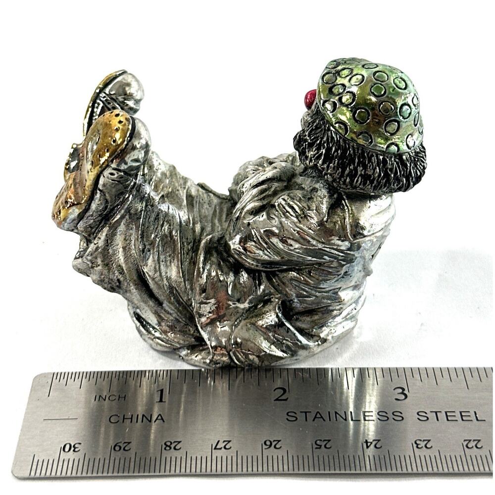 Italian Silver Plated Clown Figurine Red Nose Resin Sculpture 3” Vintage - Picture 5 of 7